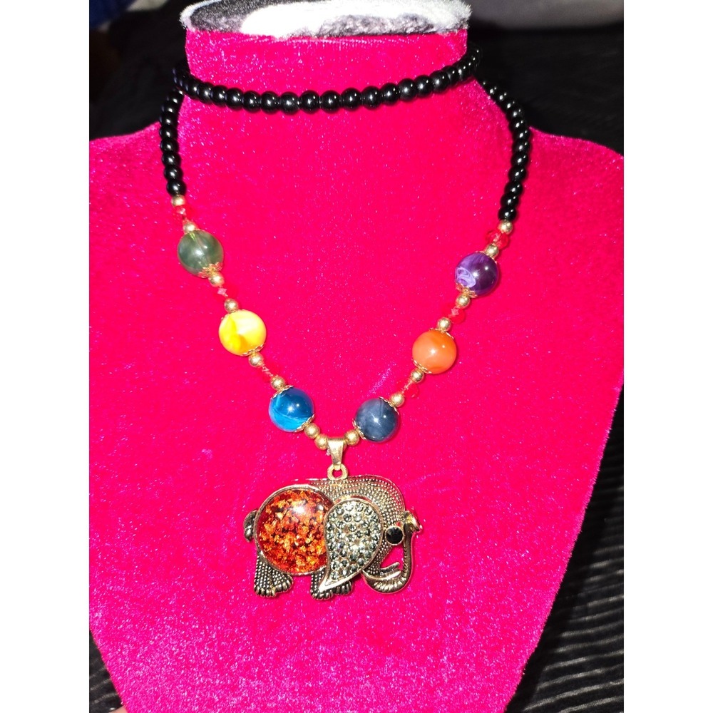 Boho Elephant Pendant Necklace Colorful Beaded Chain Women Charm Jewelry